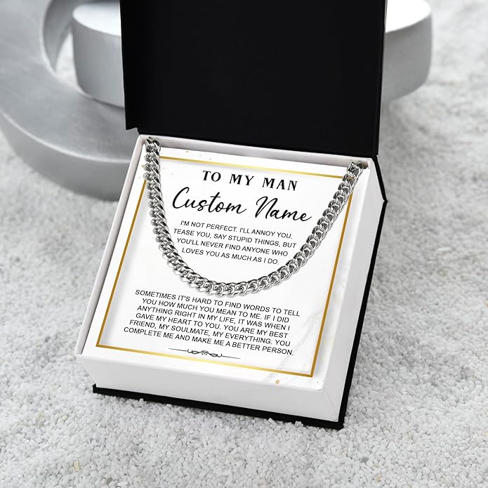 To My Man Necklace Custom Cuban Chain Necklace Gift For Husband Valentine Gift For Men Anniversary Birthday Gift For Him Husband Necklace From Wife Boyfriend Jewelry From Girlfriend