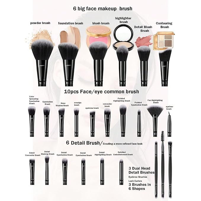 47Pcs Black Makeup Brushes Set Professional Makeup Kit Multi-functional Makeup Tool Set with Facial Makeup Accessories Foundation Makeup Brush Kit Eye and Face Make up Brushes &amp Tools