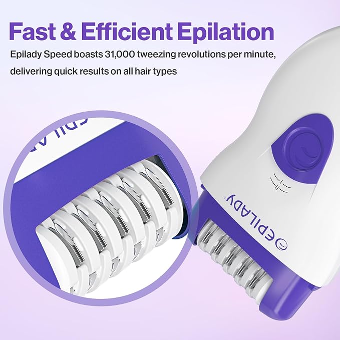 Epilady Face &amp Body Hair Removal Device Bundle Speed Corded Epilator + Esthetic Facial Hair Removal for Women Epilator for Women Legs Arms Underarms Face Bikini (Purple)
