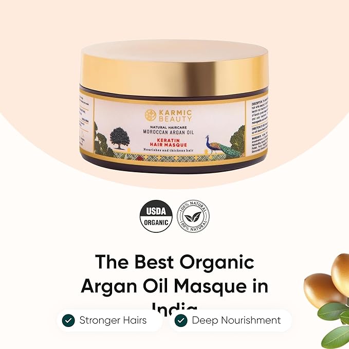 100% Organic Moroccan Argan Oil &amp Natural Keratin Masque | For Dry Damaged &amp Color Treated Hair | Cold Prerssed Oils for Deep Nourishment | Sulfates Parabens &amp Cruelty Free | 7 oz