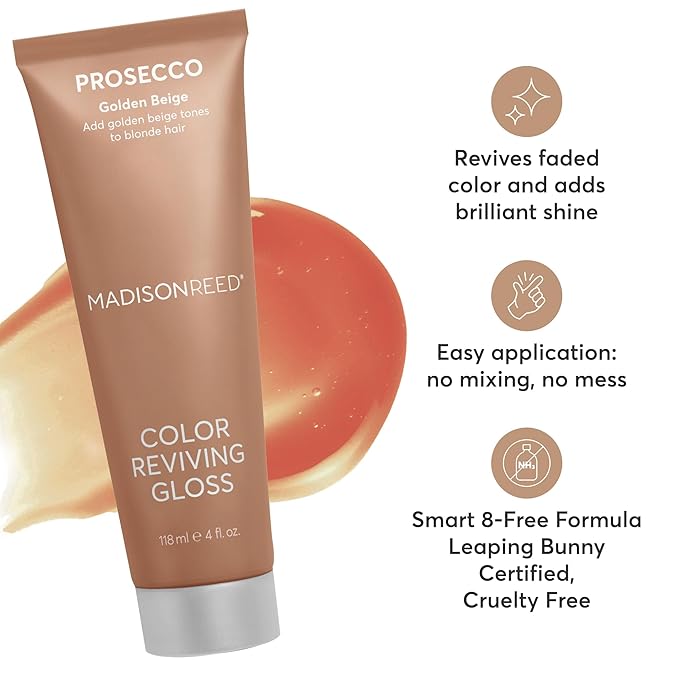 Madison Reed Color Reviving Gloss Prosecco - Golden Blonde Semi-Permanent Hair Dye Enhances Hair Color &amp Corrects Tone Adds Brilliant Shine Keratin &amp Argan Oil 4 Fl Oz (118 mL)