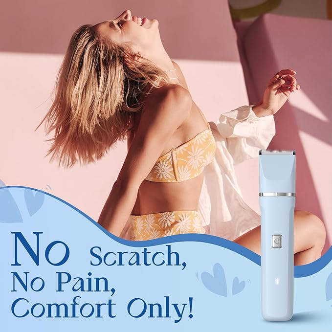 Electric Shaver for Women Gifts for Women - Rechargeable Cordless Bikini Trimmer Razor Hair Removal Groomer Wet/Dry Waterproof Pubic Body Facial Legs Arm Safe Ceramic Blade Hypoallergenic -Blue