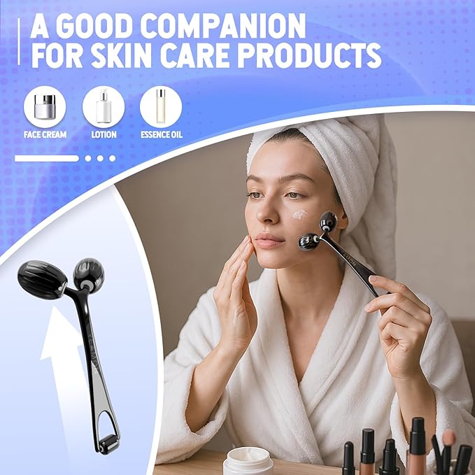 Yeamon Gua Sha Facial Tools and Face Roller Set Facial Massage Tool for Women?™s Skincare RoutineCooling Stainless Steel Face Sculpting Eyes Roller Guasha for Daily Use or Self-Care Gift for Women