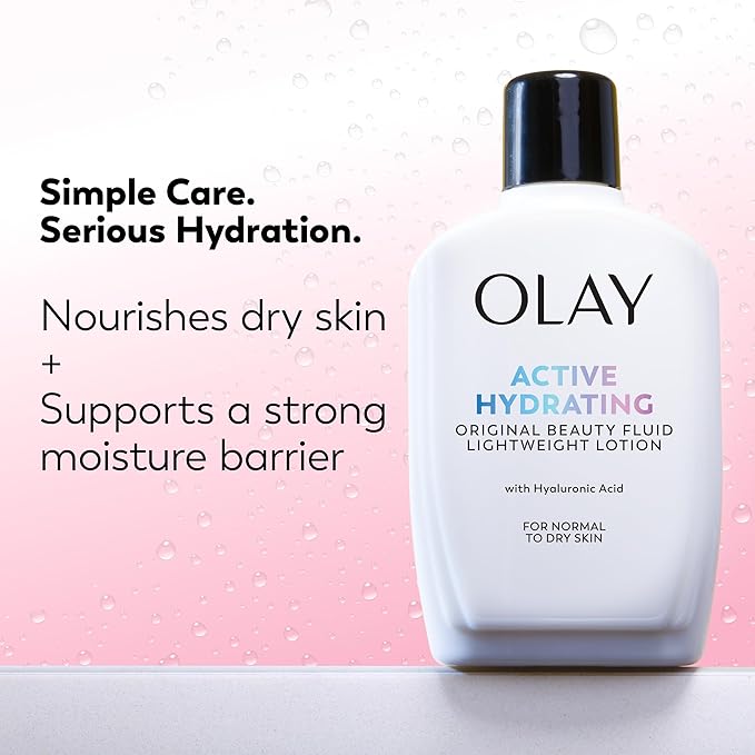 Olay Face Moisturizer active Hydrating Beauty Fluid Lotion Original Facial Moisturizer 4 Oz. (Pack of 2)