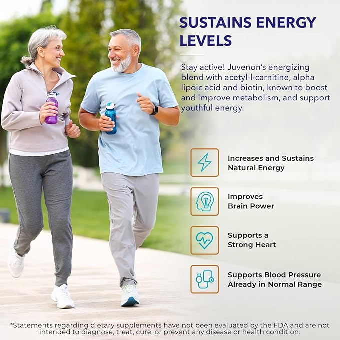 Juvenon Cellular Health | Heart Brain Supplement with Acetyl L-Carnitine and Biotin - Supports NAD+ Function Energy Production Mood Revitalized Metabolism Mental Focus &amp Clarity (90 Capsules)