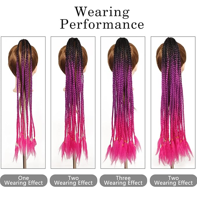 Hair Accessories 24 Inch Braided Ponytail Multicolor Braid Extensions Rainbow Braided Hair Extensions Synthetic Wigs with Elastic Bands Hair Pieces For Women(A1)