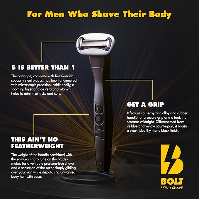 Performance Razor - Black Edition - 5-Blade Swedish Steel - Aloe &amp VIT E - Zinc Handle - Smooth Shave Kit - 2 Cartridges