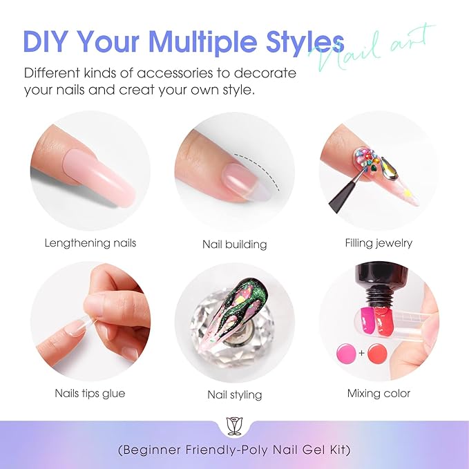 ROSALIND 28 Colors Poly Nail Gel Kit with Mini Lamp Clear Neon Poly Nail Gel Starter Kit for Beginners Halloween All Seasons Classic Colors with Everything