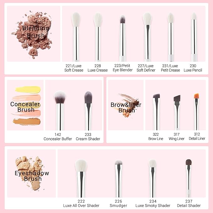 Jessup Small Eye Makeup Brush Set Professional 15pcs White/Silver Premium Natural-synthetic Eye Shadow Blending Concealer Eye &amp Brow Liner Brushes T237