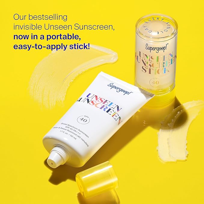 Supergoop! Unseen Sunscreen Stick - SPF 40 - Clear &amp Invisible Sun Protection - Broad Spectrum Face Sunscreen - Glides Over Makeup - Natural Finish - For All Skin Types - 0.7 fl oz