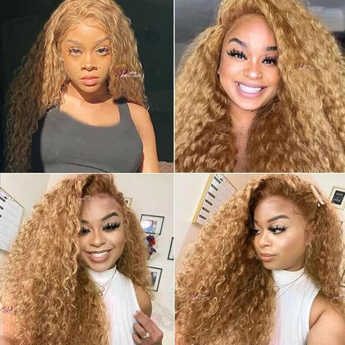 26 28 30 inch #27 Human Hair Bundles Honey Blonde Kinky Curly Bundles LadrXadr Blonde Wet and Wavy Bundle 27 Color