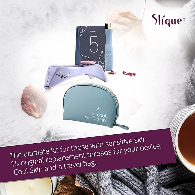SLIQUE Premium Women's Sensitive Skin Removal Kit | Beginner Threading Tool | Upper Lip Chin and Facial Hair Removal | Ultimate Skin Care Set