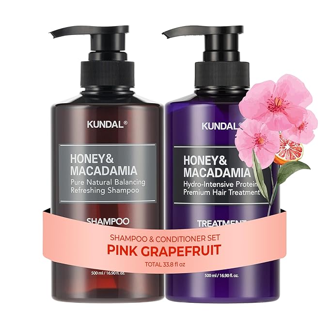 KUNDAL Korean Shampoo and Conditioner Set [Pink Grapefruit] Salon-quality Long Lasting Scent Moisturizing Sulfate-Free Argan &amp Macadamia Oil Korean Hair care 16.9 fl oz each Stocking Stuffe
