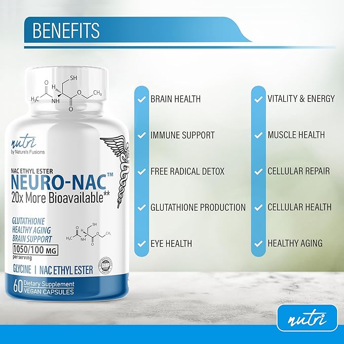 Neuro NAC Supplement N-Acetyl Cysteine Ethyl Ester (Pack of 2) - 20x More Bioavailable Than NAC 600 mg - Boost Glutathione 20x - 30x More - N Acetyl Cysteine Ethyl Ester - NACET (120 Capsules) - Nutri