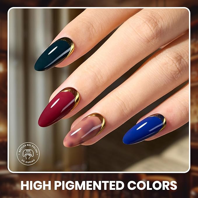 Beetles Gel Nail Polish Set Manhattan Collection 20 Colors Burgundy Red Brown Gold Champagne Glitter Winter Gel Polish Soak Off UV Glossy &amp Matte Top Base Coat Home Salon Diy Christmas Gifts for W