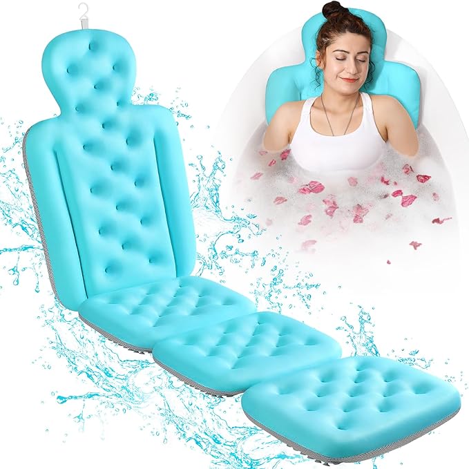 Full Body Bath Pillow for Bathtub Thick Bathtub Cushion with Laundry Bag Luxury Tub Pillow for Bath for Headrest Neck and Back Support Ocean Blue 60 x 16