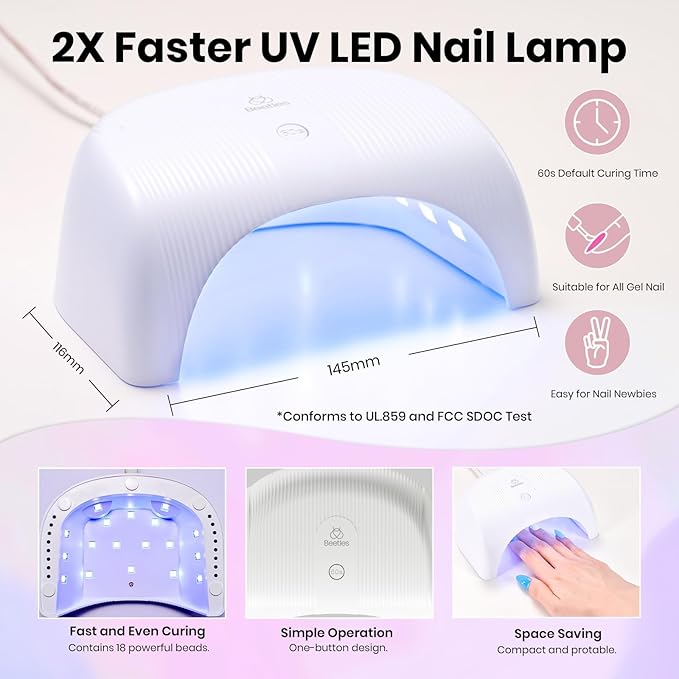 Beetles Gel Nail Polish Kit with U V Light 55 Colors Gel Polish 81 Pcs Nail Stuff Kit for All Seasons with Base and Matte&ampGlossy Top Coat Color Enchantment Plus Soak Off Gifts for Women Girls Tee