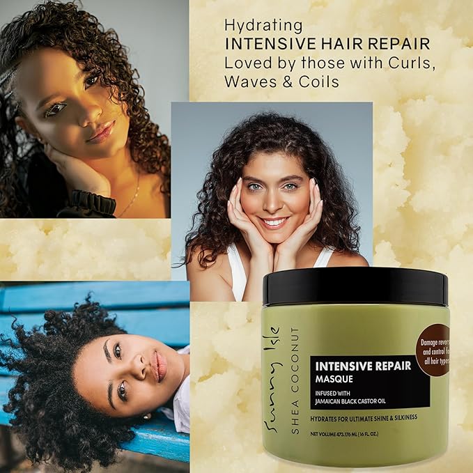 Sunny Isle Shea Coconut Intensive Repair Masque 16oz (Pack of 3) | Jamaican Black Castor Oil Infused | Deeply Conditions Repairs Hydrates Strengthens Damaged Hair | Adds Shine &amp Body