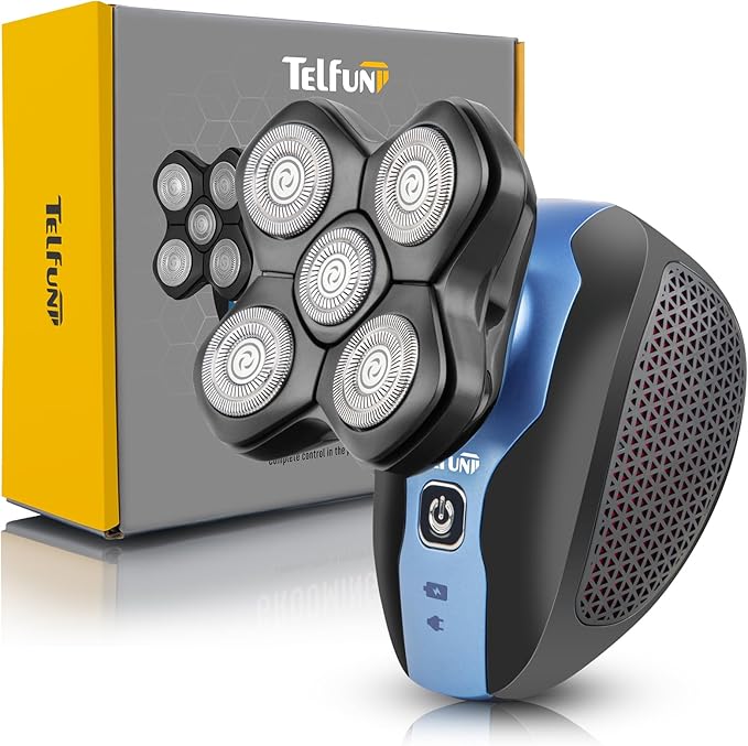 Telfun Magnetic Head Shavers for Bald Men Cordless 5-in-1 Electric Razor for Fast Shaving- IPX7 Waterproof Wet/Dry Mens Grooming Kit - Easy Use Palm Shaver for a Smooth Bald Shave