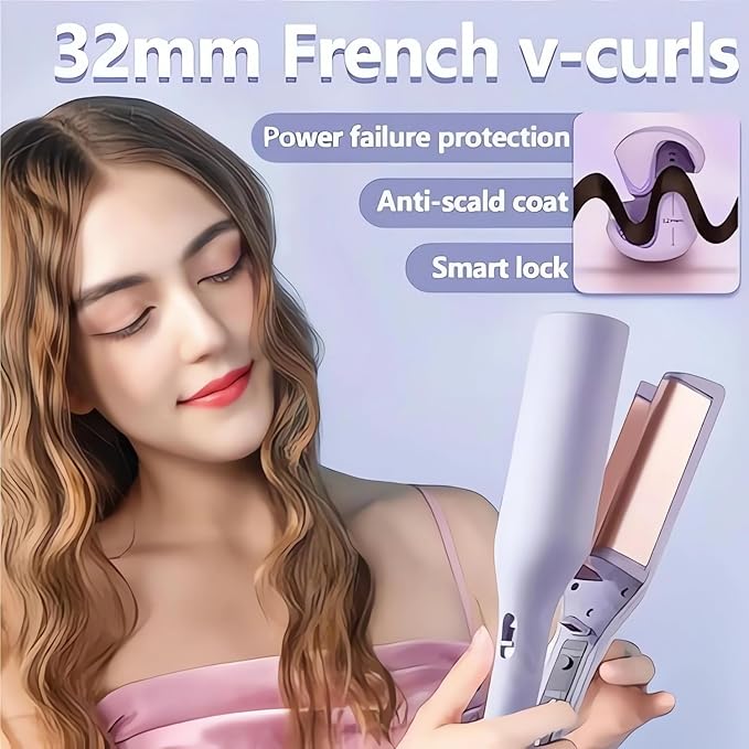 French Wave Curling Iron - 2024 New Wave Curling Iron for Long Short Hair with 4 Temp S Shape Hair Curler for Women Portable Electric Curling Heated Styling Comb Anti-Scald 15s Fast Heating