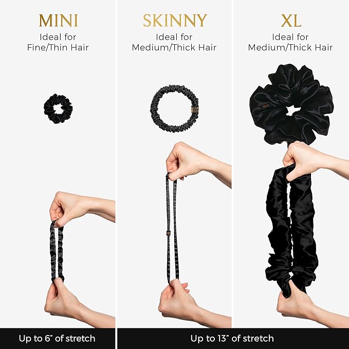 Authentic Mulberry Silk Skinny Hair Match Scrunchies for Women Anti Breakage Hair Ties for Curly Thick &amp Thin Hair 100% Silk for Buns Sleep &amp Ponytail Honey/Deep Bronde (4 Pack)