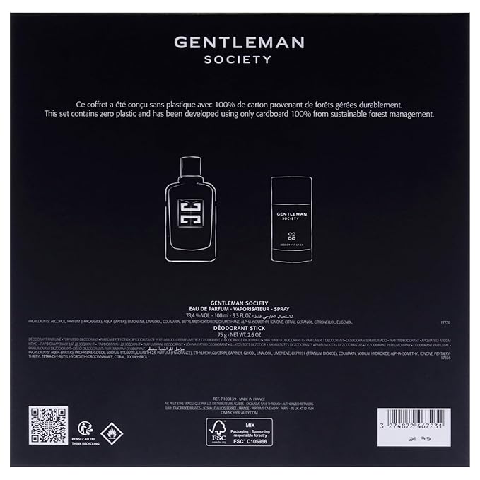 Givenchy Gentlemen Society for Men - 2 Pc Gift Set 3.3oz EDP Spray 2.6oz Deodorant Stick