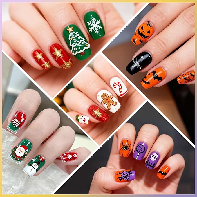 Biutee Nail Art Stamping Plate Set 15PCS Nail Stamp Plates 8PCS Nail Stamping Gel Polish Nail Stamper and Scraper Halloween Christmas Butterfly Letters Bow Design Nail Stamping Kit with Storage Bag