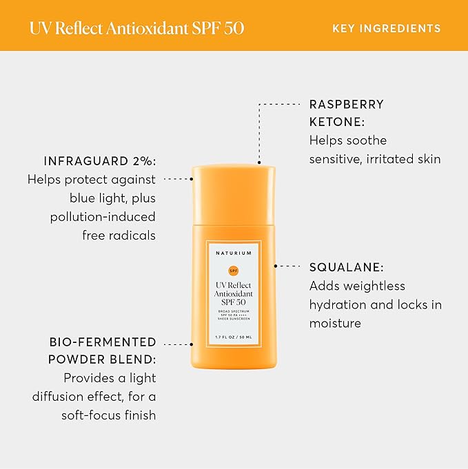 Naturium UV Reflect Antioxidant Broad Spectrum SPF 50 PA ++++ Sheer Sunscreen Lightweight Face &amp Skin Protector with Soft Matte Finish 1.7 oz