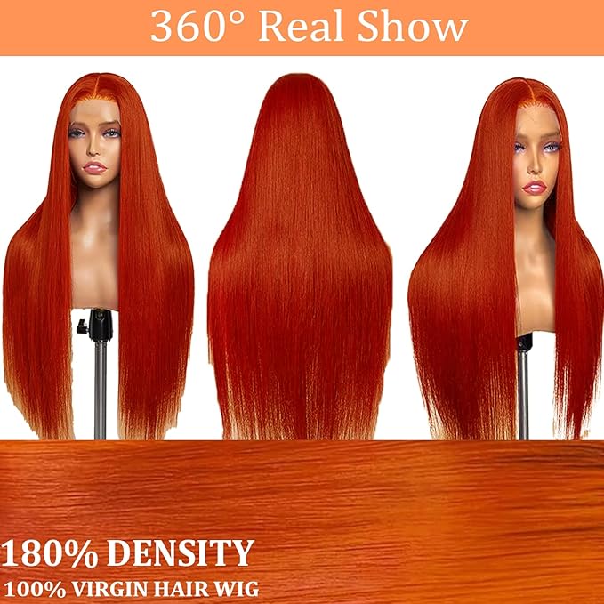 PANDA ANGEL Ginger Orange Lace Front Wigs Human Hair Pre Plucked Gluleless Straight Ginger Wig 350# Colored Orange Lace Frontal Wigs for Women Human Hair 13x4 Hd Transparent Lace Wigs 24 Inch