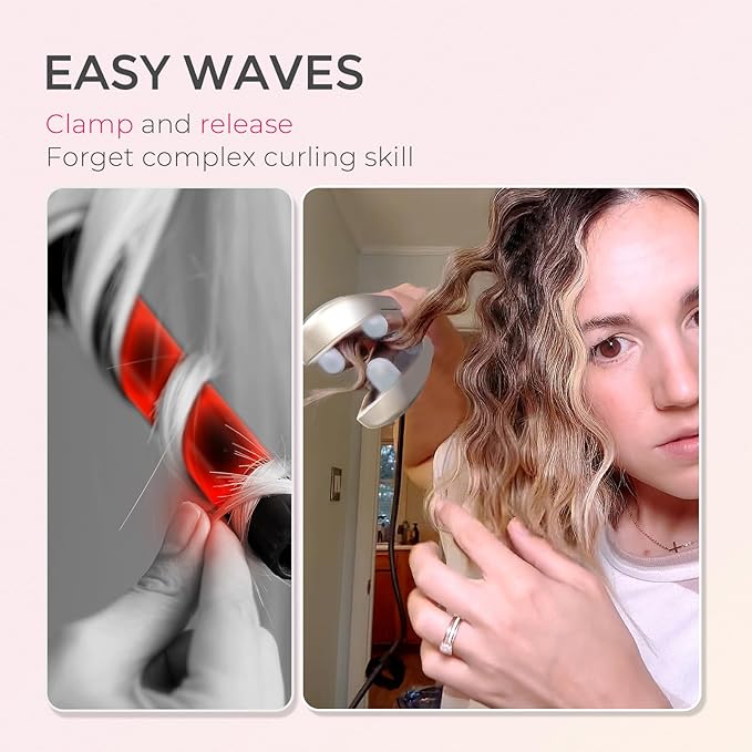 Curling Iron Hair Crimper Waver - TYMO ROVY Beach Waves Curling Wand Ionic Deep Waver Hair Curler Tool with Ceramic 3 Barrel for Women Dual Voltage Anti-Scald Easy to Use Elegant Gold 1 Inch