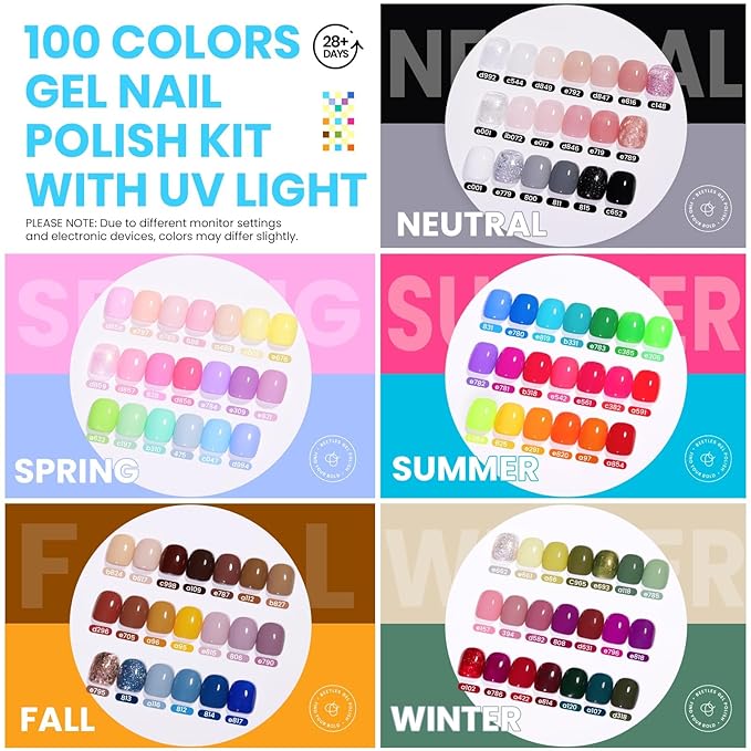 Beetles Gel Nail Polish Kit with U V Light 100 Colors Gel Polish 133 Pcs Nail Stuff Kit for All Seasons with Base and Matte&ampGlossy Top Coat Infinite Inspirations Soak Off Gifts for Women Girls Te