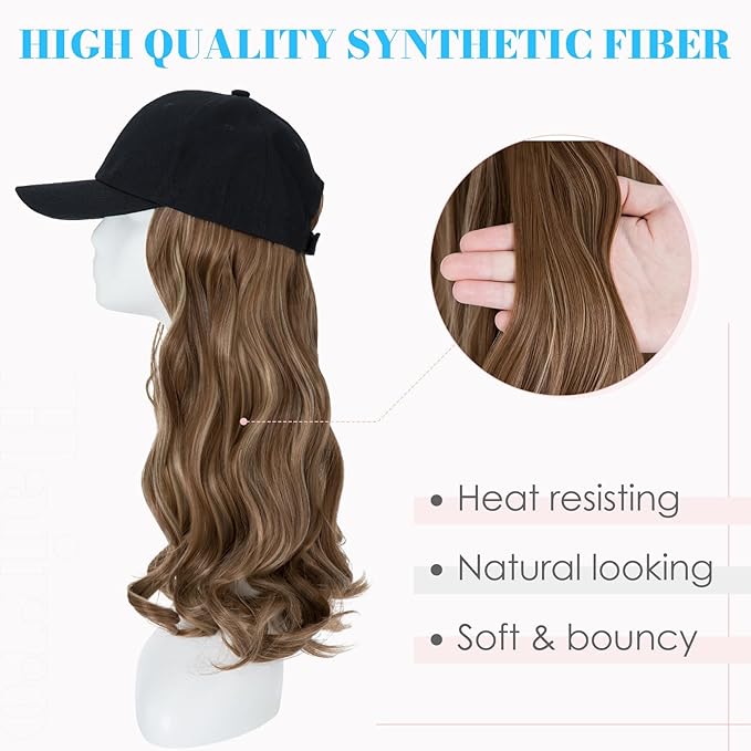 Hairro Baseball Hat with Hair Attached for Women Synthetic Adjustable Cap Wig 290g #12P24 Light Brown Mix ash Blonde