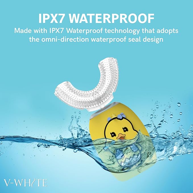V-WHITE Ultrasonic U-Shaped Toothbrush For Teeth Whitening Electric Toothbrush - 360° Mouth Cleansing Hands Free Gums Protection - Wireless Charging - Waterproof IPX7 Certified (YELLOW - KIDS KIDS)