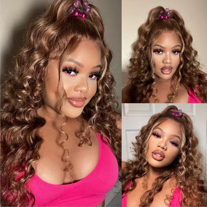 UNICE Body Wave Honey Blonde Highlight Human Hair 3 Bundles with 4x4 lace closure Free Part Ombre 12A Remy Human Hair Weave Extensions 18 20 22+16 Inch Closure
