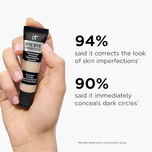 IT Cosmetics Bye Bye Under Eye Concealer - Water-Resistant 24H Full Coverage Brightening Concealer For Dark Circles Fine Lines Redness &amp Discoloration Anti-Aging Color Correcting Cream - 0.4 f