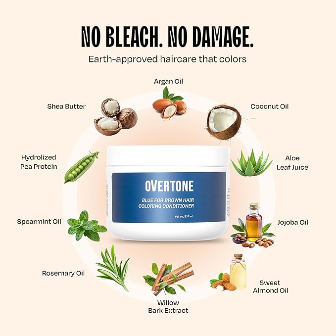 Overtone Semi Permanent Hair Color Conditioner Indigo Iris 8 oz Nourishing Damage-Free Color Depositing Mask for All Hair Types with Shea Butter &amp Coconut Oil Vegan &amp Cruelty-Free