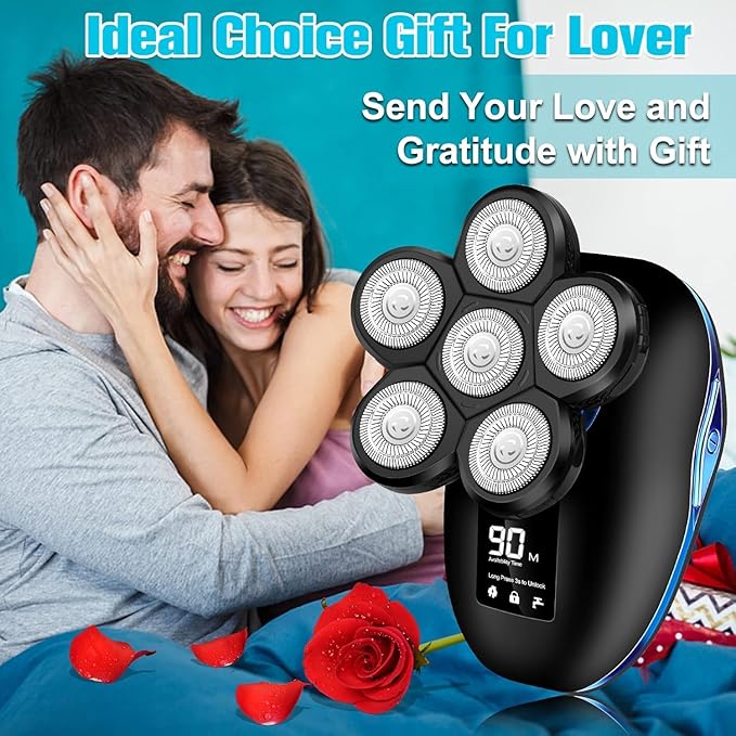 Head Shaver for Bald Men 6-in-1 Electric Shaver for Bald Head 6D Wet/Dry Waterproof Mens Electric Razor Head Shavers with Grooming Kit Cordless Rechargeable Face Head Shaving Rotary Shavers Blue