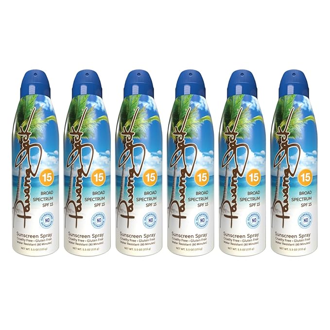 Panama Jack Continuous Spray Sunscreen - SPF 15 Broad Spectrum UVA/UVB Protection PABA Paraben Gluten &amp Cruelty Free Water Resistant (80 Minutes) 5.5 OZ (Pack of 6)