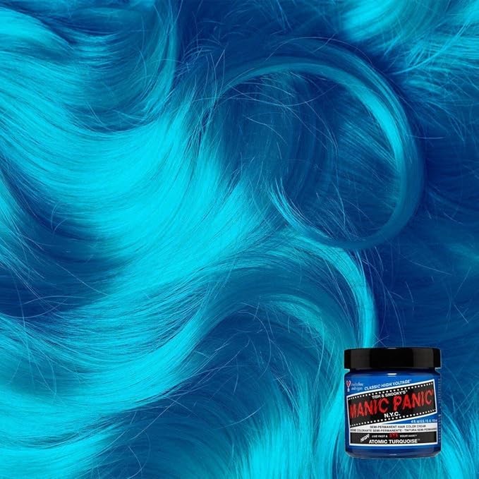 MANIC PANIC Classic Atomic Turquoise Semi Permanent Hair Color - Neon Aqua Blue Hair Dye for Women &amp Men That Lasts 4-6 Weeks - Vegan Ammonia &amp Cruelty-Free - Create &amp Mix Custom Shades (