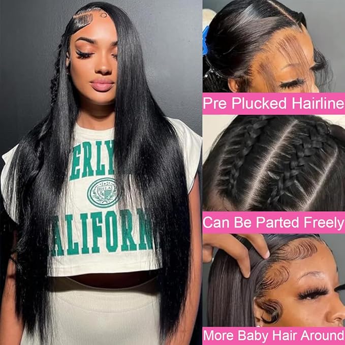 BELE 13x4 Lace Front Wigs Human Hair 24 Inch 200% Density Pre Plucked Brazilian Virgin Straight Skinlike Real Hd Lace Frontal Wigs Human Hair Glueless Straight Lace Front Wigs for Women Natural Color