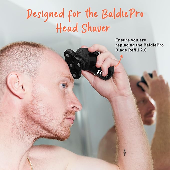 Groomie BaldiePro Cordless Bald Head Shavers for Men Blade Refill 2.0 - Waterproof Head Shavers Replacement Head - Electric Hair Shaver &amp Head Razor for Bald Men Men's Rotary Shaver for Smooth S