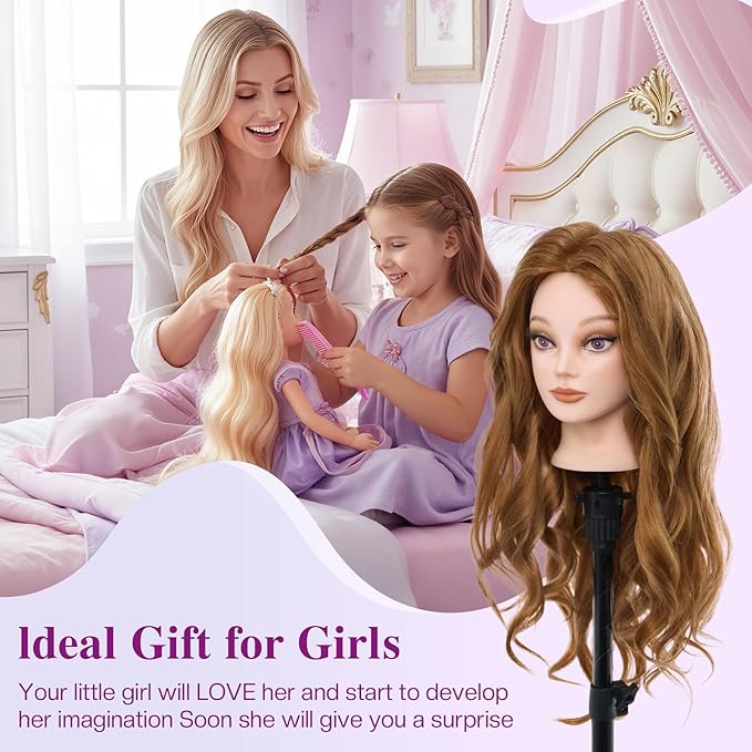 28 Mannequin Head with 80% Human Hair - Cosmetology Makeup Manikin Doll Head for Hair Styling Hairdressing Training Practice Braiding Head with Table Clamp Styling Set Suitable for Hair Extensions