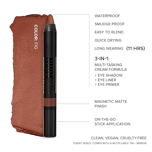 Nudestix Magnetic Matte Eye Color ? 3-in-1 Long-Wear Cream Eyeshadow Pencil Eyeliner &amp Primer | Waterproof Budge-Proof Matte Finish | Vegan &amp Cruelty-Free Eye Makeup