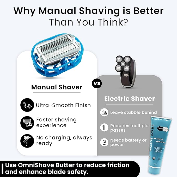 Premium Omnishaver Kit - The Fastest Way to Shave Head Legs Arms Body | An Alternative to Disposable Shaving Razors Self Cleans &amp Strops During Use with Shave Butter &amp Replacement Cartridge