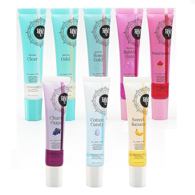ROS?E &amp CO Rosee Lip Gloss Vegan &amp Cruelty Free Treatment Professional Make up Long Lasting Glossy with Shea Butter Moisturize Protect &amp Smooth High Shine Non-Sticky - Set of 8-2