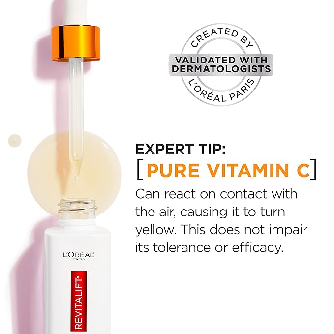 L'Oreal Paris Revitalift 12% Pure Vitamin C Serum Brightening Serum For Face with Vitamin E Salicylic Acid 1 oz + Moisturizer Sample