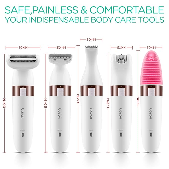 VOYOR Electric Shaver for Women Bikini Trimmer Hair Remover for Face Body 5 in 1 Groomer Kit Lady Shaver Bikini Razor Women for Hair Trimmer Cordless Rechargeable Waterproof ES500