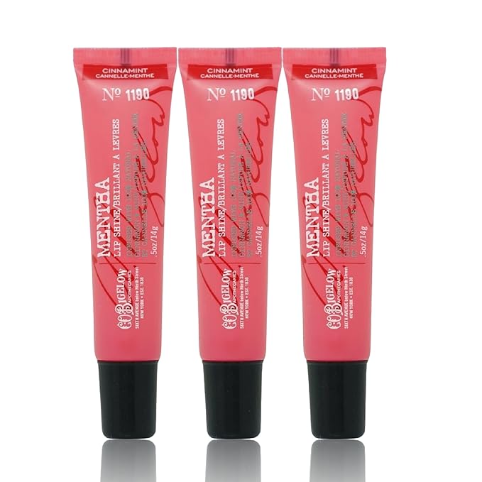 C.O. Bigelow Cinnamint Mentha Lip Shine Balm Tubes Pack of 3 Bulk Lip Gloss with Cinnamon &amp Peppermint Oil High Gloss Shine Finish 0.5 oz