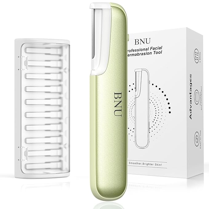 BNU Dermaplane Razor for Women Face Razor for Women with 10 Replaceable Blades - Face Exfoliation Razor - Body Peach Fuzz Removal - Eyebrow Shaper - Sonic Edge Technology Dermaplaning Tool - Green