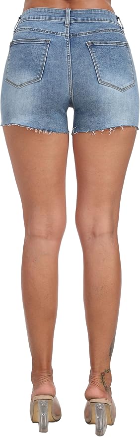 Mid Rise Denim Stretchy Jean Shorts for Women